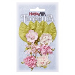 Florella kwiatki papierowe 2-4cm MIX róż/zieleń 20szt.